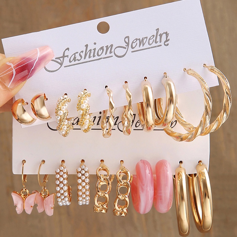 Set 40 Khuyên Tai Thời Trang Dành Cho Nữ Bươm bướm trái tim bàn cờ