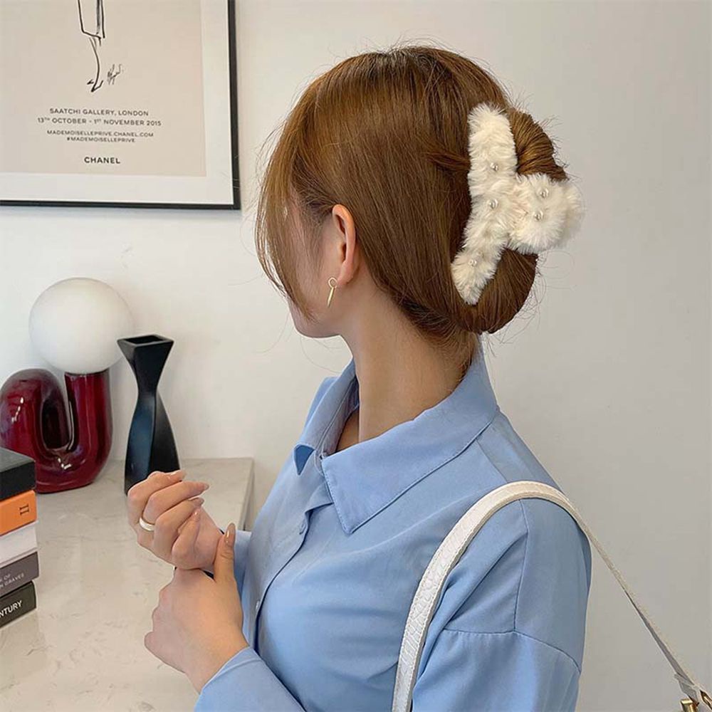 Kẹp tóc lông nhung đính ngọc trai nhân tạo nhiều màu phong cách Hàn Quốc thanh lịch cho nữ