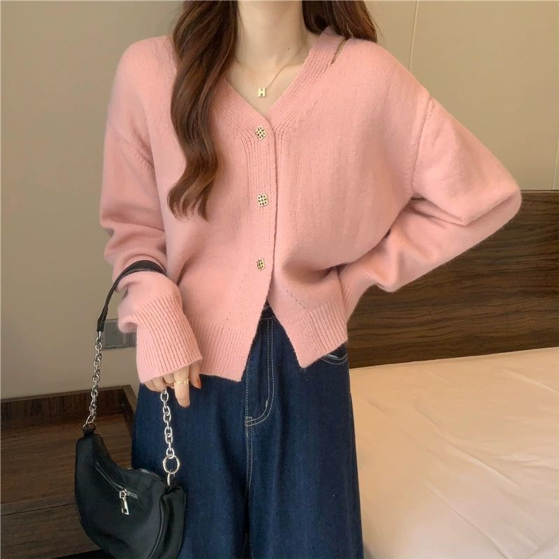 Áo Khoác Cardigan Dệt Kim Dáng Rộng Cổ Chữ V Thiết Kế Mới Thời Trang Dành Cho Nữ