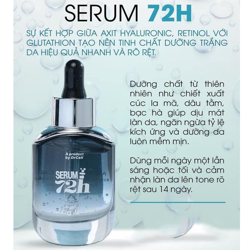 Serum Truyền Trắng 72h Dr Cell, Dưỡng Trắng Da Nhanh Chóng, Cấp Ẩm, Ngăn Ngừa Lão Hóa