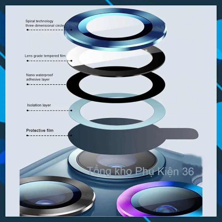 Ống kính camera iP 12 /12mini/12pro/12 Promax/13/13mini/13pro/13prm Kính chống rơi khung kim loại