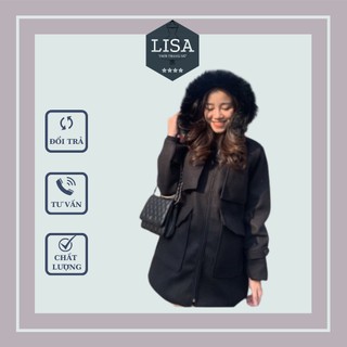 ÁO KHOÁC DẠ LÔNG NỮ MŨ ĐEN, TÚI NẮP HÀNG CAO CẤP LISA (CÓ ẢNH VÀ VIDEO)