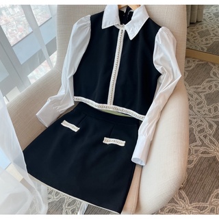 M0003- set áo giả sơ mi chân váy