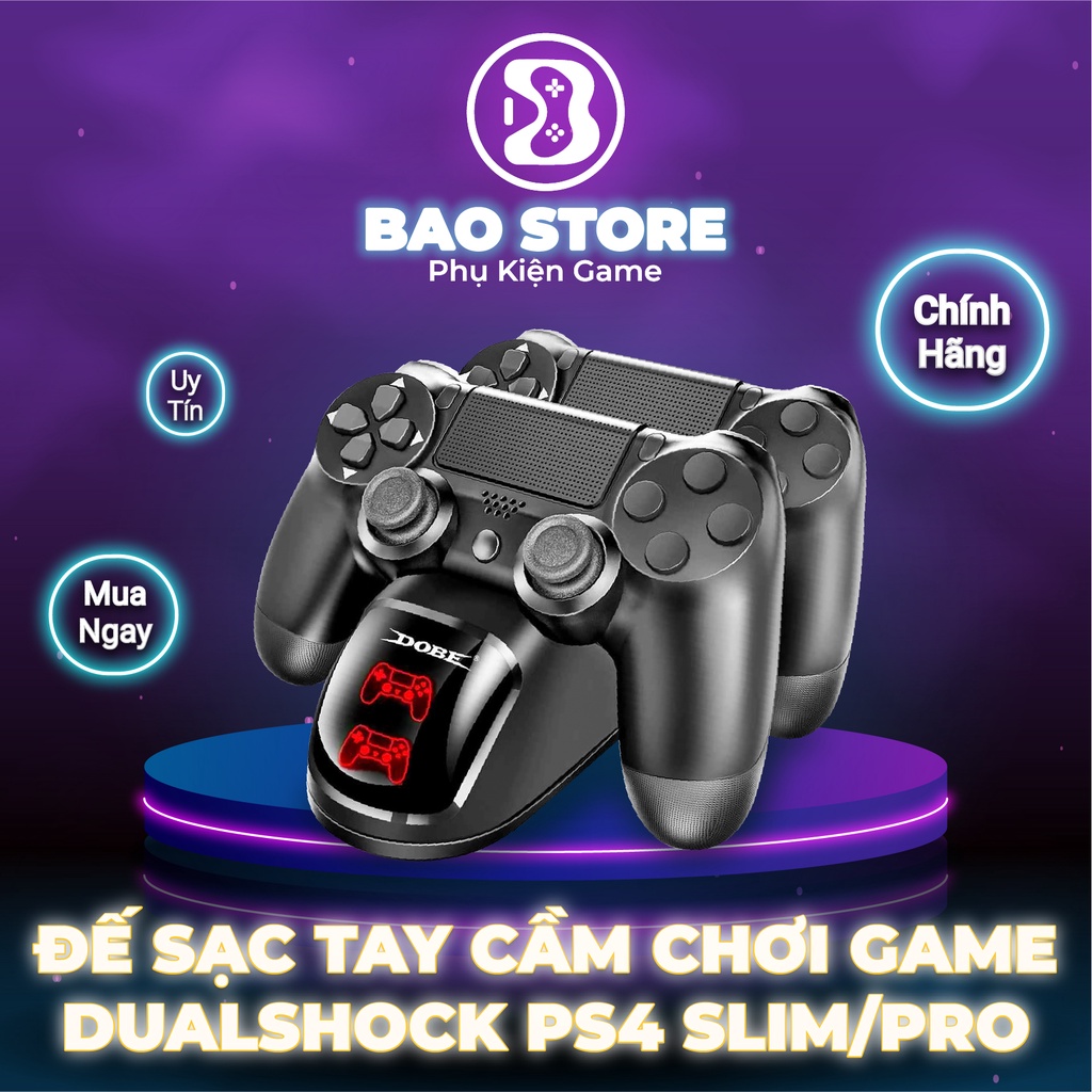 Đế sạc tay cầm PS4, Dock sạc tay cầm PS4 Dobe, bảo hành 6 tháng l Dock sạc 2 tay cầm PS4, có đèn led