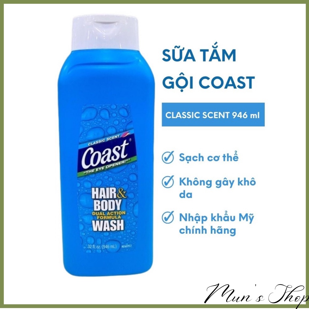 Sữa tắm gội COAST  2 trong 1 Hair &amp; Body Wash 946ml / Dầu gội sữa tắm nam