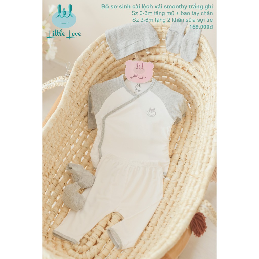 LIL Little Love - MUA 1 ĐƯỢC 3 - Set bộ quần áo sơ sinh vải Smoothy SIÊU MỀM Size 0-3M - TẶNG Mũ và Bao tay chân