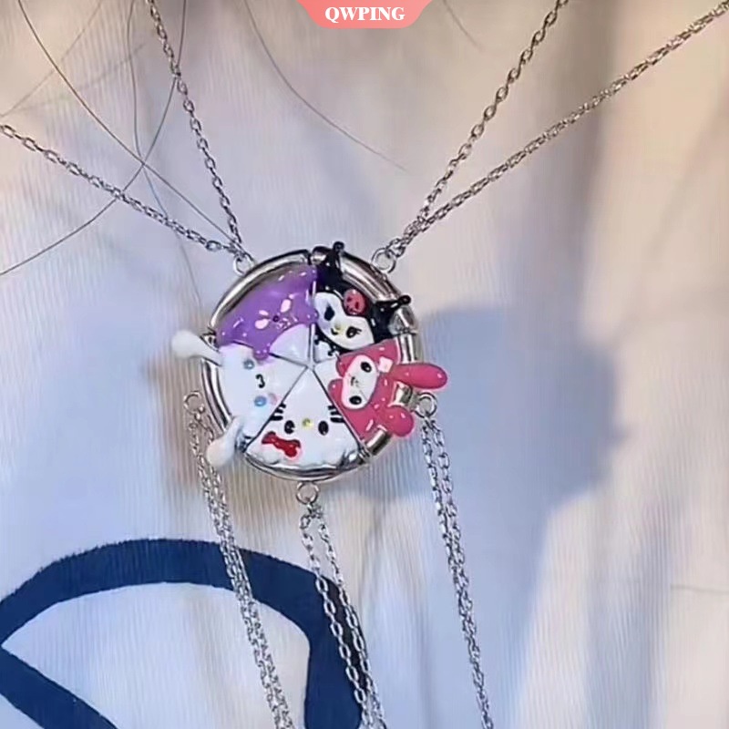 SANRIO 1 Vòng cổ Nam Châm Hút Mặt Hình Bánh Pizza / Kuromi Cinnamonll Anime Sáng Tạo Thích Hợp Làm Quà Tặng Cho Bạn Gái / Cặp Đôi