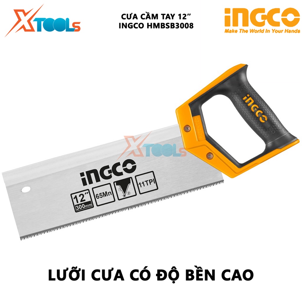 Cưa gỗ cầm tay INGCO HMBSB3008 cưa cầm tay Chiều dài 300mm Độ dày 0.8mm 11 răng cưa/ 1inch răng cưa bảo vệ và chịu nhiệt