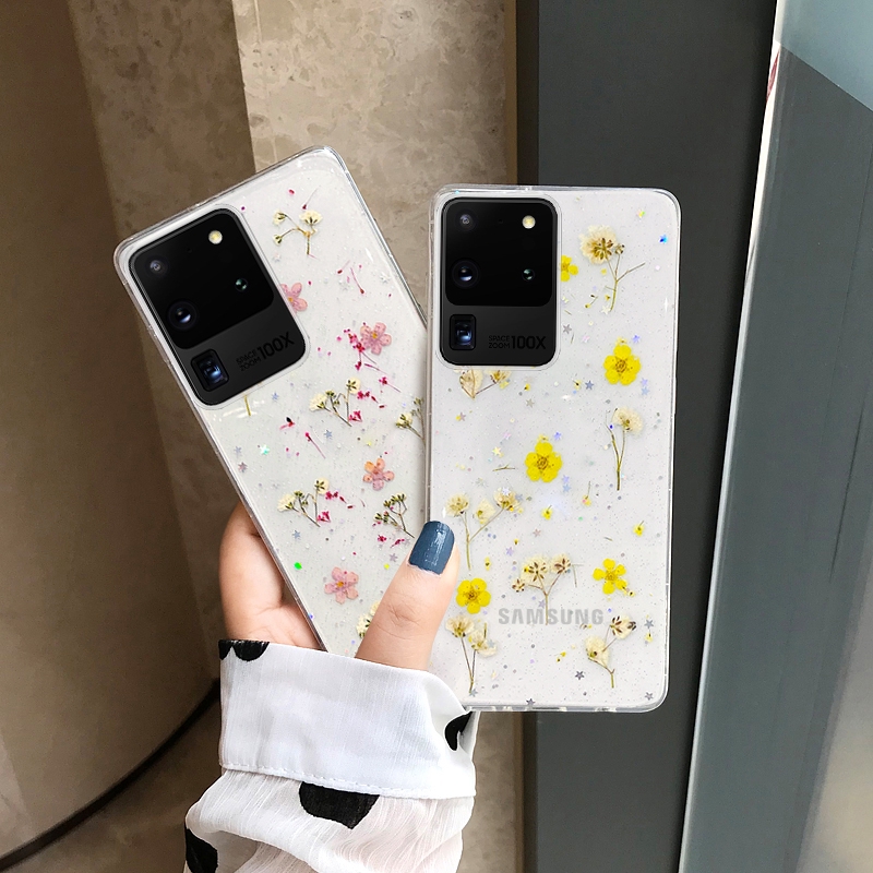 Ốp điện thoại trong suốt ướp hoa khô cho Samsung Galaxy S20 Ultra Note 10 Plus S10