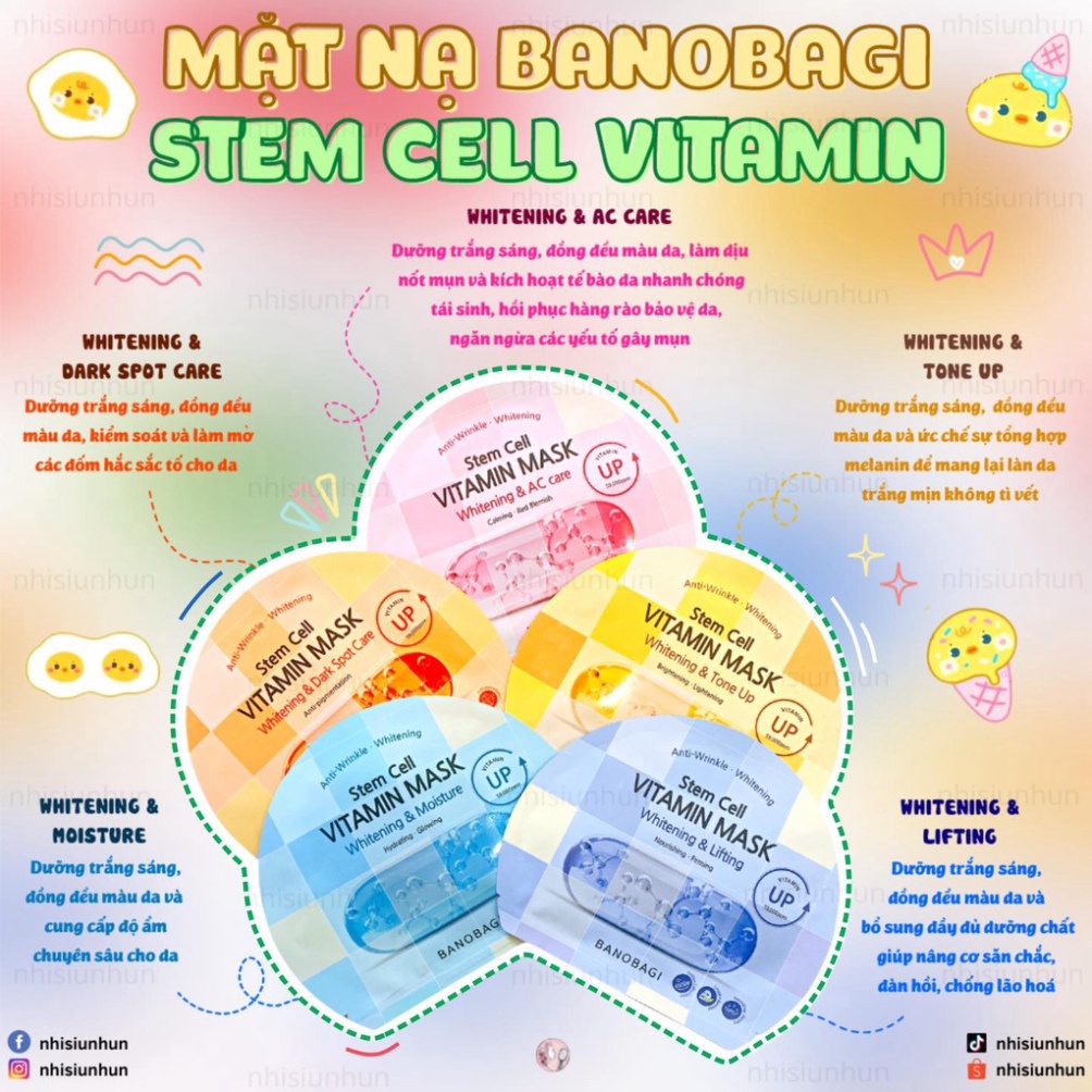 Mặt nạ Banobagi Stem Cell Vitamin Mask Whitening, mặt nạ Banobagi tế bào gốc mẫu mới