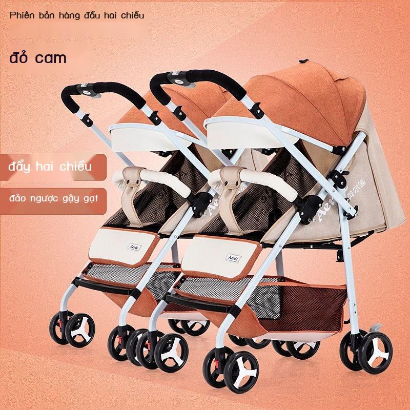 Xe đẩy trẻ em đôi có thể tách rời ngồi và nằm siêu nhẹ di động gấp gọn du lịch ngoài trời