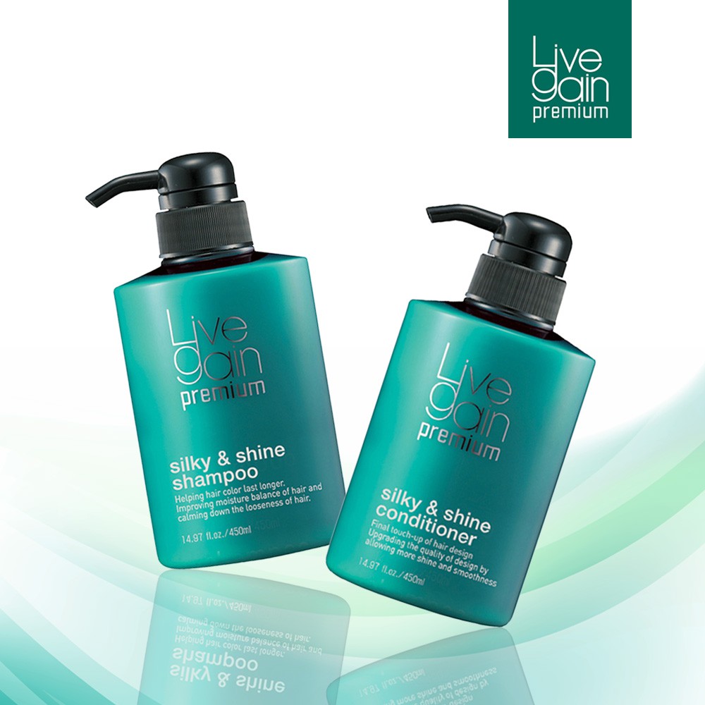 COMBO Gội + Hấp Giữ Màu Nước Hoa Livegain Premium Silky & Shine 900ml HQ
