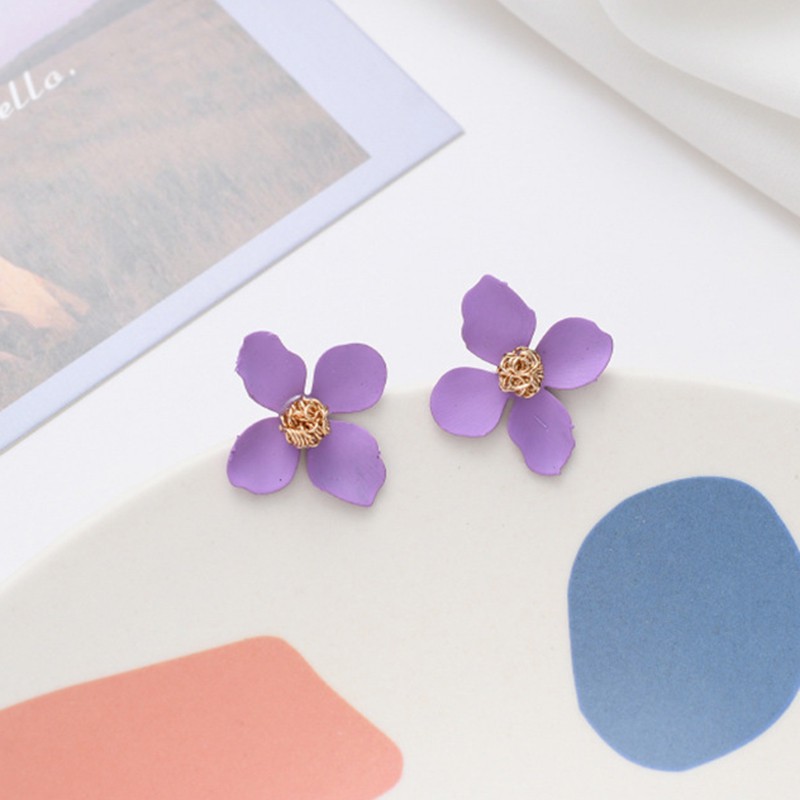 Khuyên Tai Hoa Tím Đính Hạt Giả Ngọc Trai