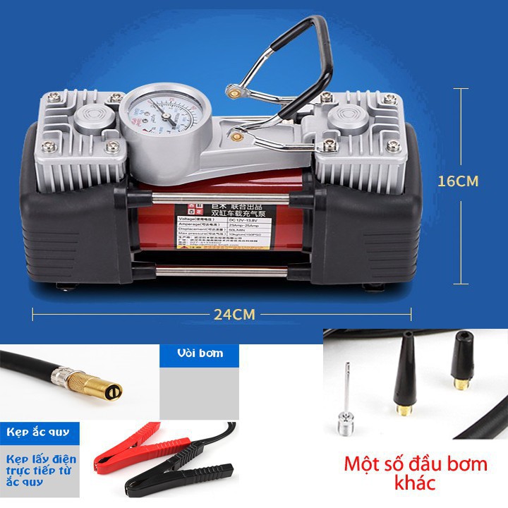 bơm lốp ô tô 2 xi lanh có đèn chiếu sáng . ....