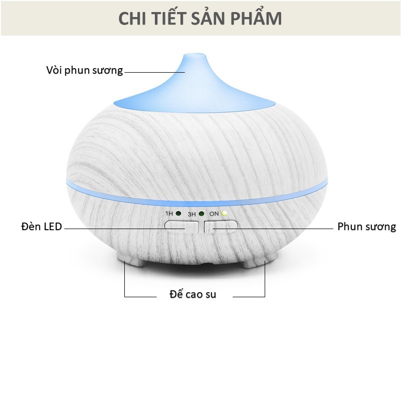 Máy hơi nước bí ngô lớn phun sương tạo độ ẩm làm mát khuếch tán tinh dầu ion cao cấp đèn led 7 màu vân gỗ trắng