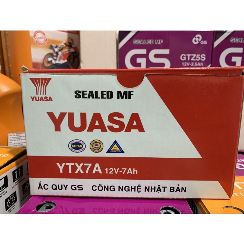 Chính Hãng Ắc Quy GS YUASA YTX7A(12v-7ah)Bảo hành 9 Tháng xài cho atila,Shark,Excel,Vespa lx,Fly