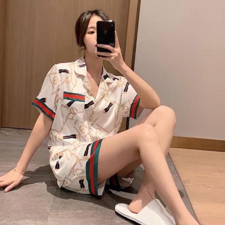 đồ mặc nhàđồ ngủ♫ Pyjama's nữ băng giá hè mỏng áo ngắn ♪ ♪ Hai mảnh lưới đỏ sinh viên nổi tiếng áo vest lụa hè  ༷ ༴