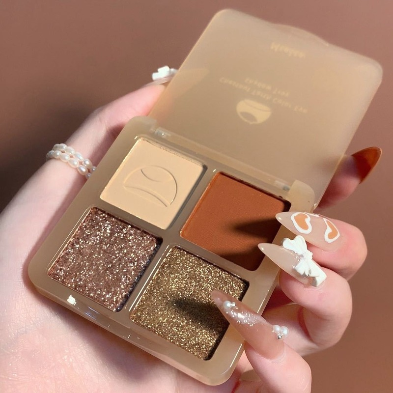 Bảng phấn mắt 4 màu lì/nhũ ngọc trai tông đất trang điểm nude nhỏ gọn dành cho người mới bắt đầu/học sinh | BigBuy360 - bigbuy360.vn