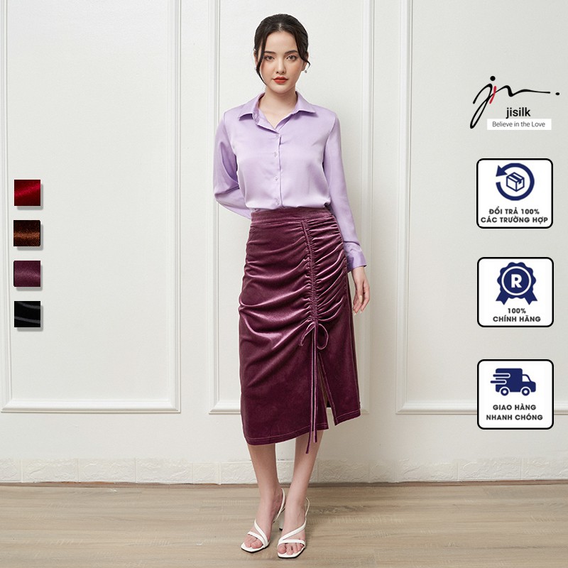 Chân váy nhung chữ a, chân đầm công sở nữ suông thu đông màu đen đỏ nâu thiết kế Hàn Quốc Meedi N.CVD-01 - jisilk