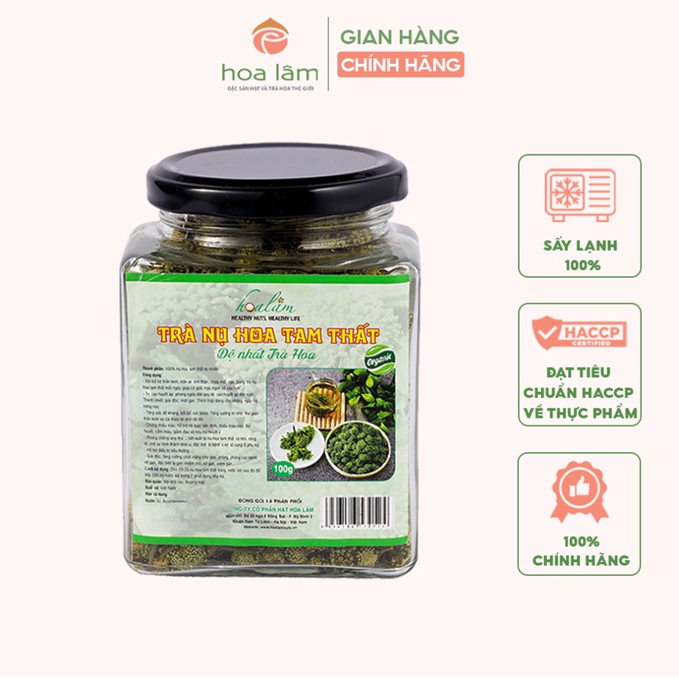 Trà nụ hoa tam thất hữu cơ sấy lạnh Hoa Lâm giúp ngủ ngon giấc, thanh lọc cơ thể 100g