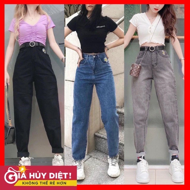 Quần bagy bò thêu túi sau hoa cúc