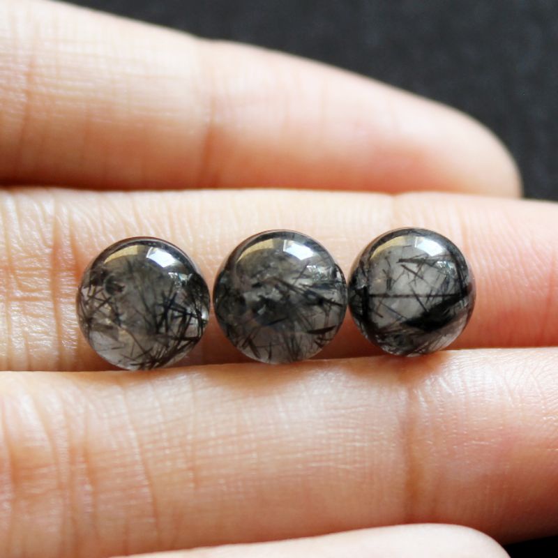 Hạt đá(TA) tóc đen 8li làm mặt nhẫn mặt dây chuyền vòng tay