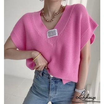 Ld-áo Dệt Kim Sát Nách Dệt Kim Cổ Chữ V Thêu Họa Tiết Chữ Cho Nữ Màu Hồng / Xám / Đen / Be