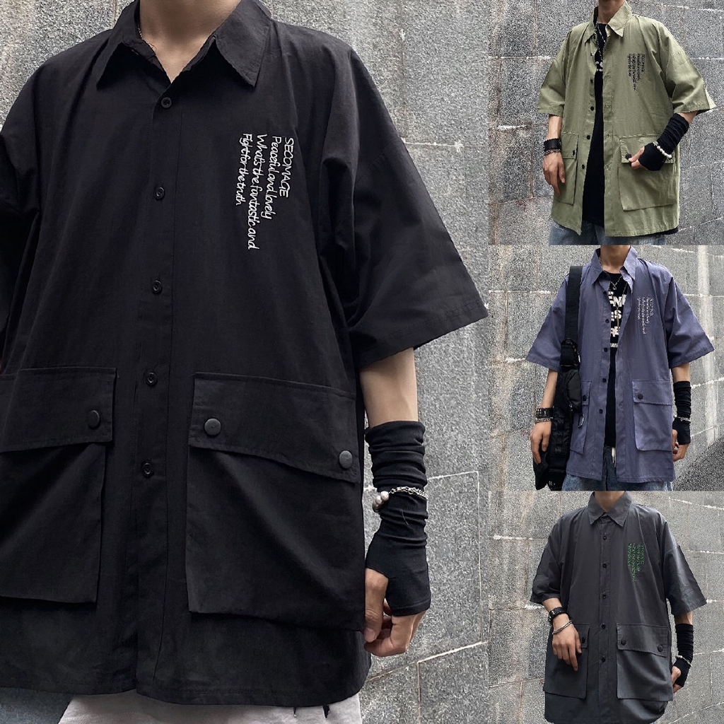 [Miễn Phí Vận Chuyển] Áo Sơ Mi Nửa Tay 162029Áo Khoác Nam Tay Lỡ Form Rộng Thời Trang Hàn