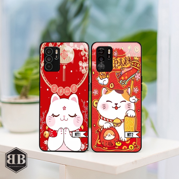 ỐP lưng kính cường lực Oppo Reno6 Z  mèo thần tài