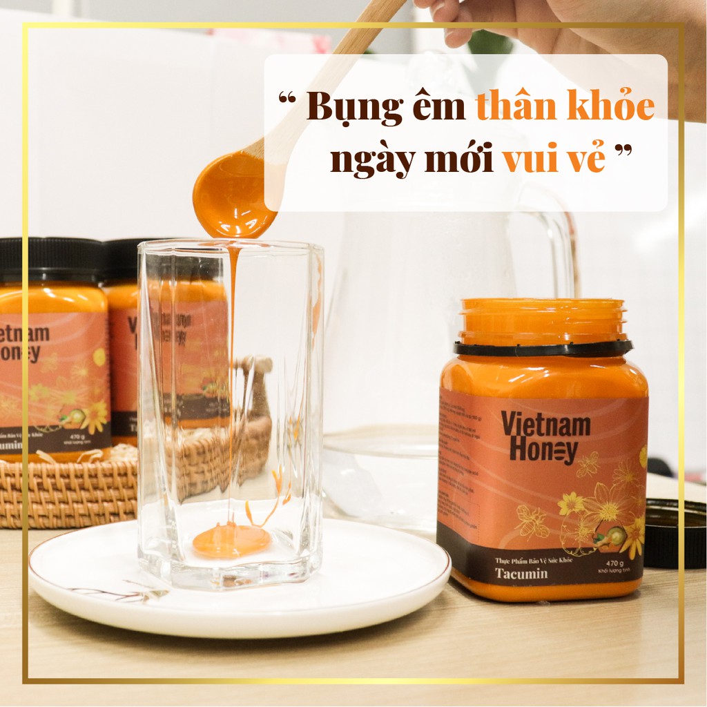 TOP1[Mua 2 giảm 15] Mật ong Nghệ sữa chúa Tacumin Vietnamhoney Beera hỗ trợ giảm viêm loét dạ dày, tá tràng(1 lọ x 470g)