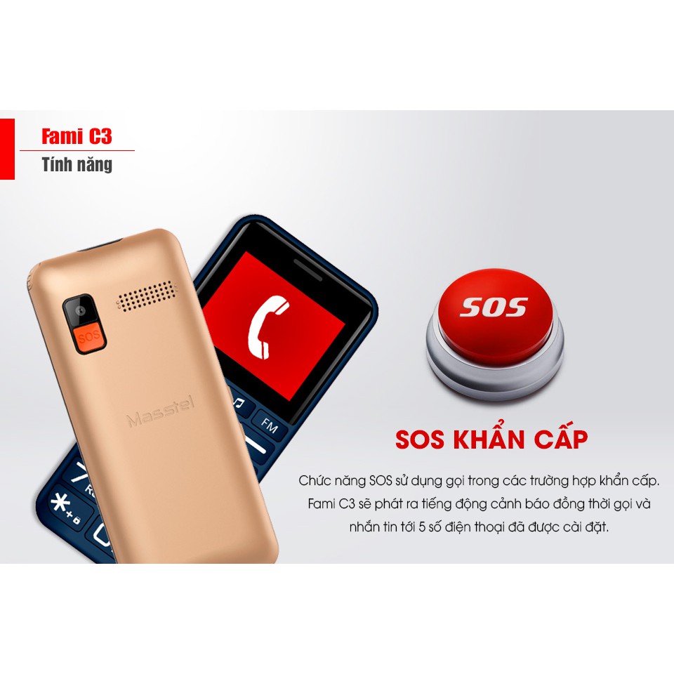 Điện thoại Masstel Fami C3 - chữ to, loa to, FM không cần tai nghe | BigBuy360 - bigbuy360.vn