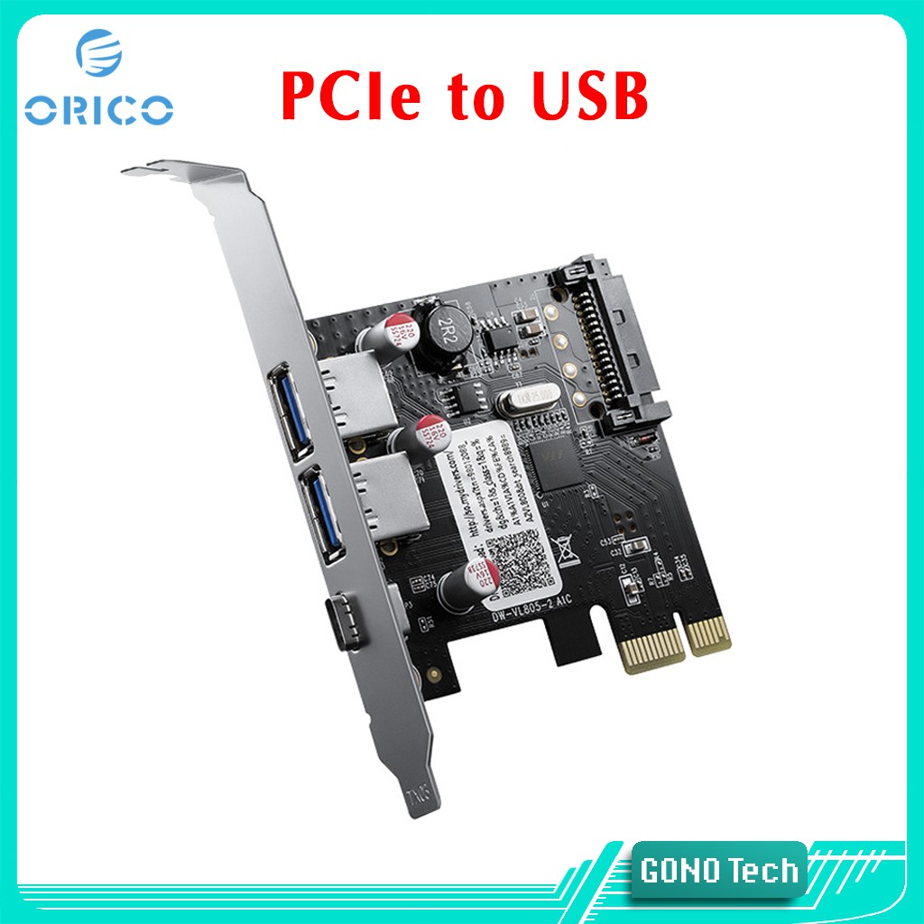 Thẻ mở rộng USB Orico PNU-2A1C 3A1R Chuyển PCIe X1 to USB-A 3.0 và Type-C / RJ45 Mạng LAN | Adapter PCI-Express Card