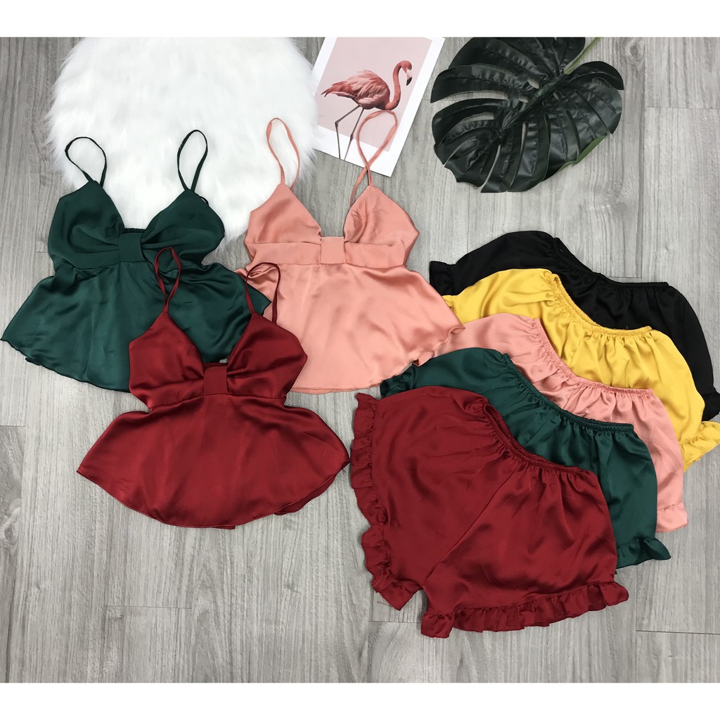 Đồ ngủ, bộ ngủ lụa sexy chất satin đồ ngủ hai dây có điều chỉnh - nhún nơ ngực video thật | BigBuy360 - bigbuy360.vn
