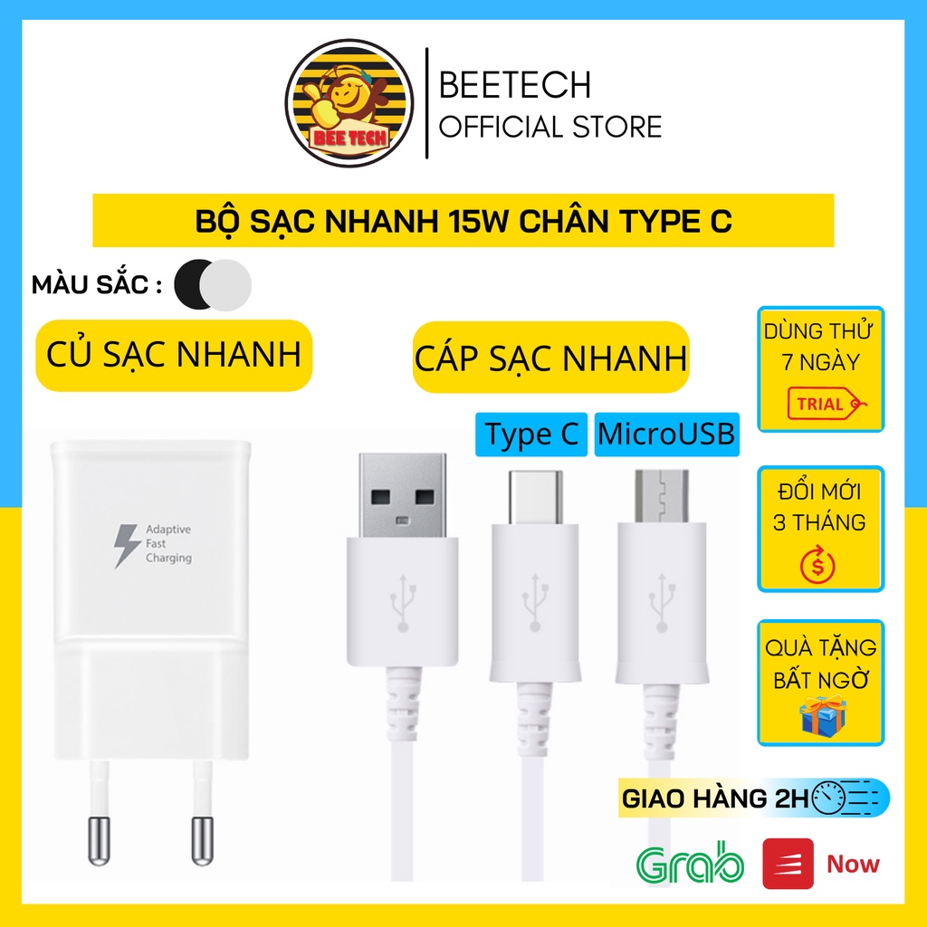 Bộ sạc cho samsung 15W, cốc sạc nhanh QC 2.0 chính hãng cho các dòng Note 8, Note 9, S8, S9, S10, A20s, A50s,..- Beetech