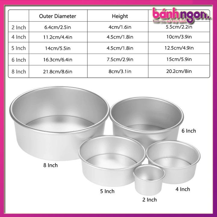 [Hàng đẹp] Khuôn Nhôm Tròn Đúc Đế Rời Làm Bánh Bông Lan 12cm-14cm-16cm-18cm-20cm