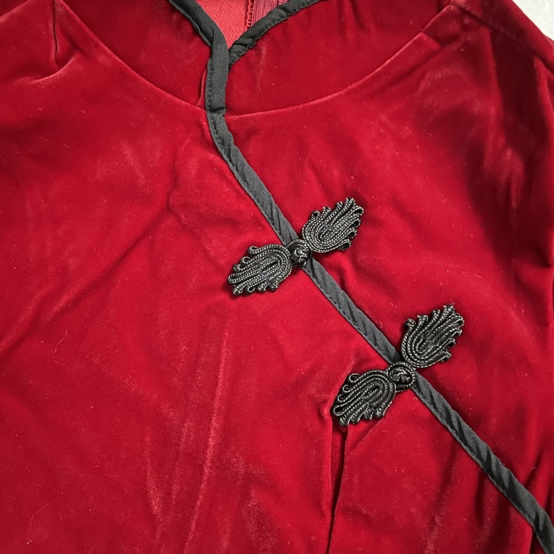 (Ảnh thật váy Noel/Tết) Đầm ulzzang nhung đỏ cổ tàu trung hoa tay bồng 2 lớp mềm mịn dày dặn | BigBuy360 - bigbuy360.vn