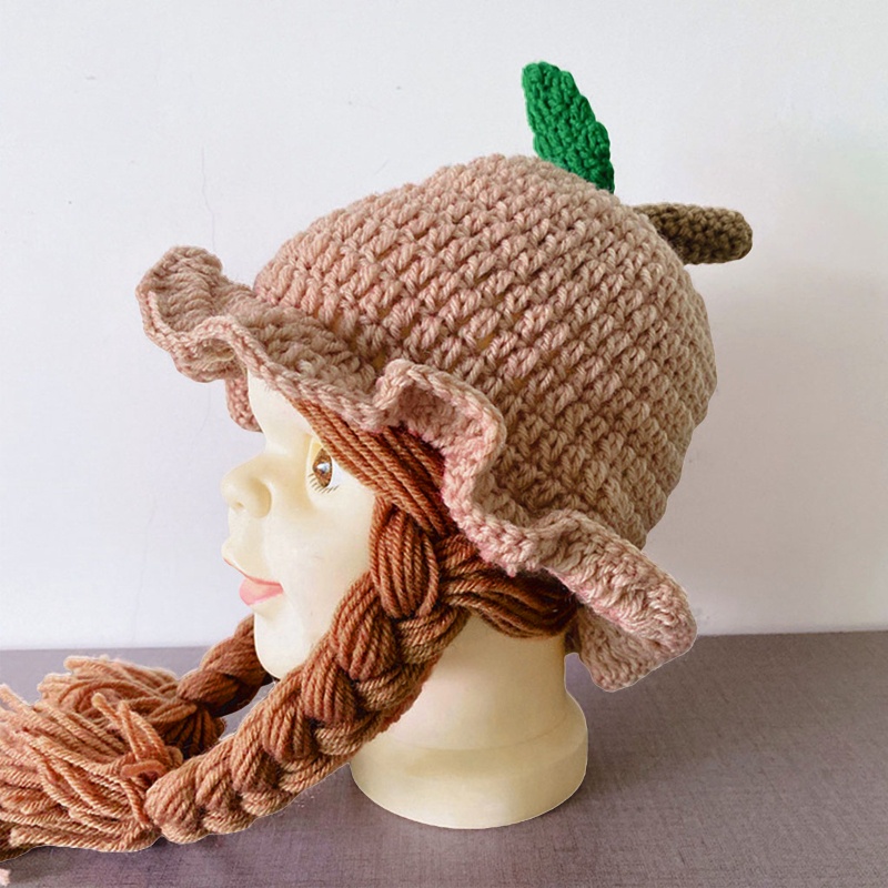 Mũ Dệt Kim Thủ Công Kèm Tóc Giả Bảo Vệ Tai Thời Trang Thu Đông Cho Bé Gái