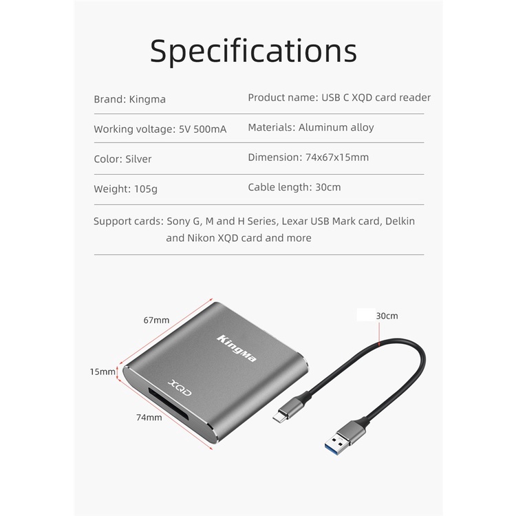 Đầu đọc thẻ XQD Kingma USB 3.1 Gen 1