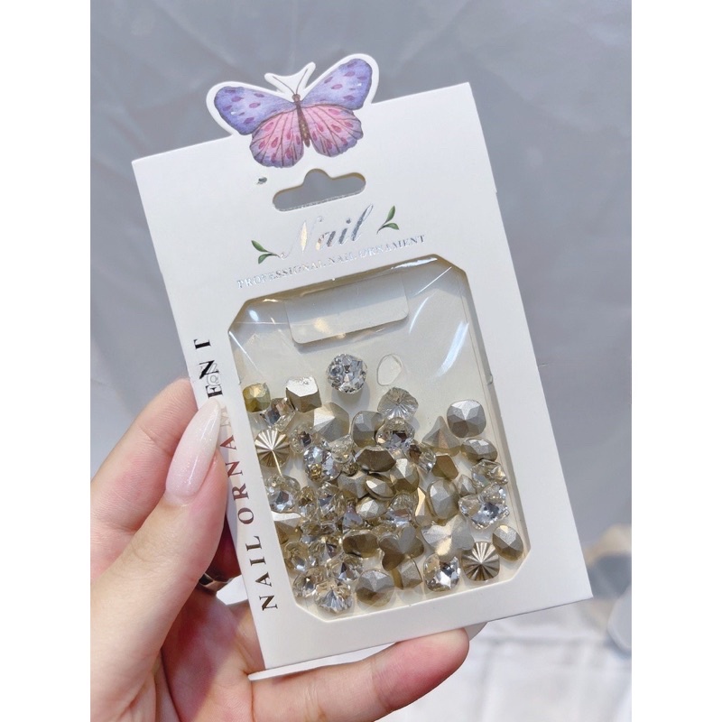 Set Mix 50 Viên - 100viên Đá Khối Nail Chân Vàng Tráng Trí Móng A