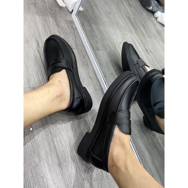 Penny Loafer Đen da bò đế cao, giày loafer đế 4cm