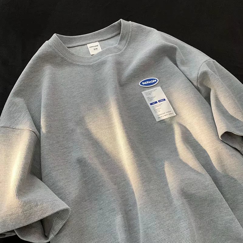 Áo Thun Oversized Vải Waffle [M-3XL] Thời Trang Đường Phố Cho Nam