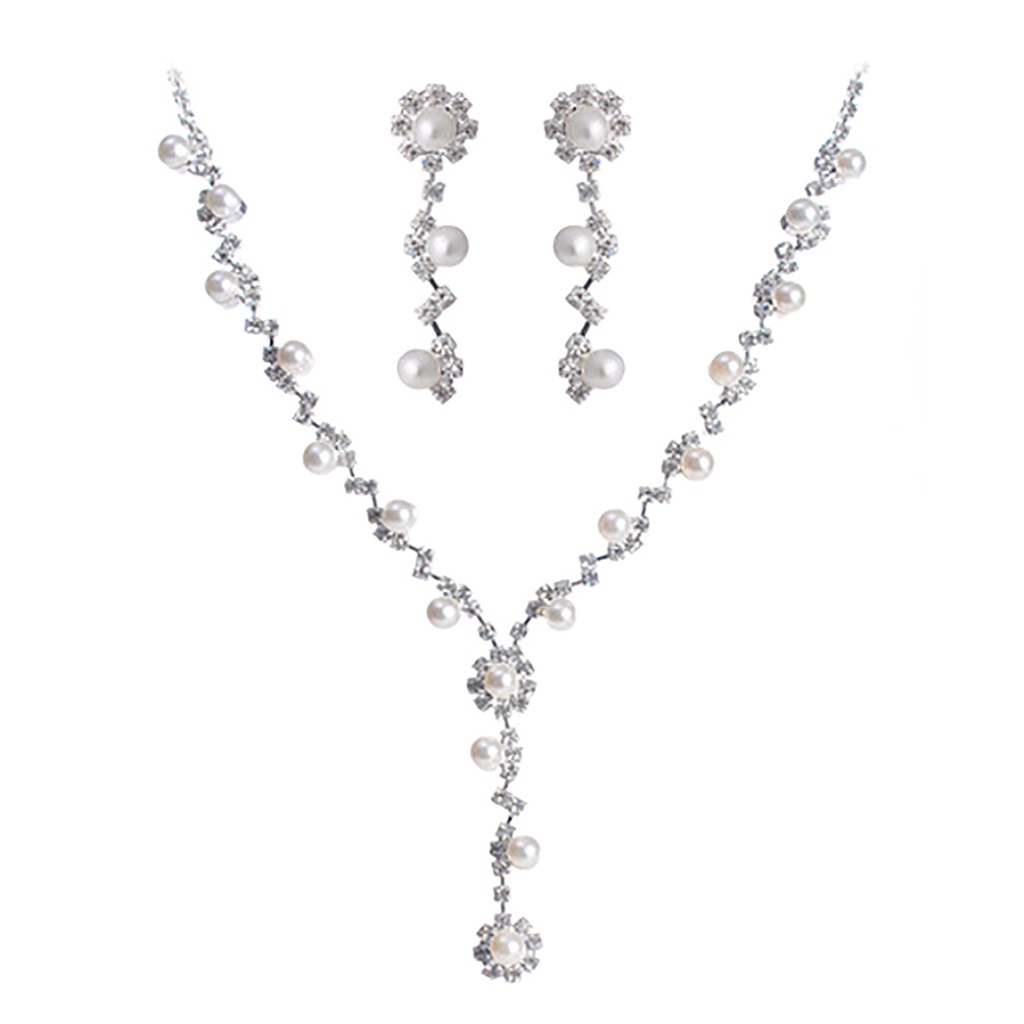 Bộ dây chuyền khuyên tai thiết kế đính đá quý nhân tạo thanh lịch sang trọng quý phái dành cho nữ