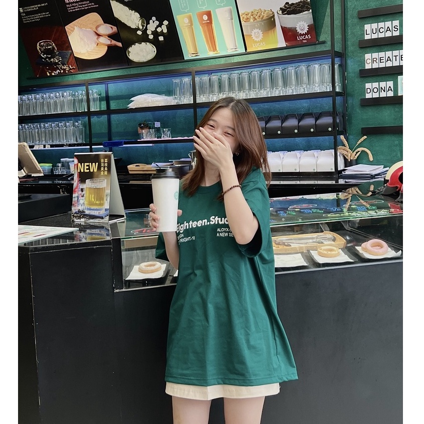 Áo phông unisex nam nữ tay lỡ form rộng Eighteen.Studio