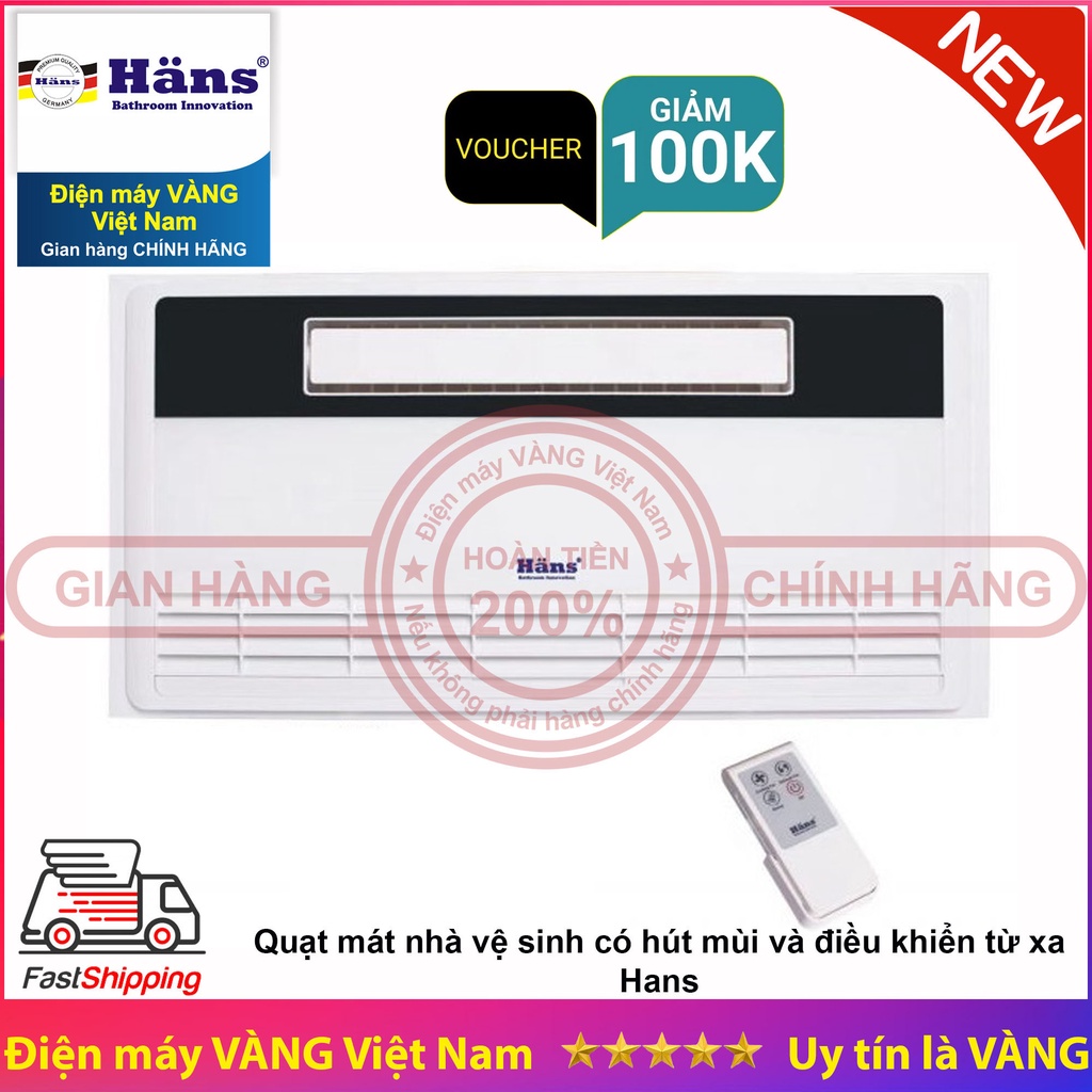 Quạt mát nhà vệ sinh có hút mùi và điều khiển từ xa Hans H20 H10R - Lắp âm trần kích thước 60 x 30 cm