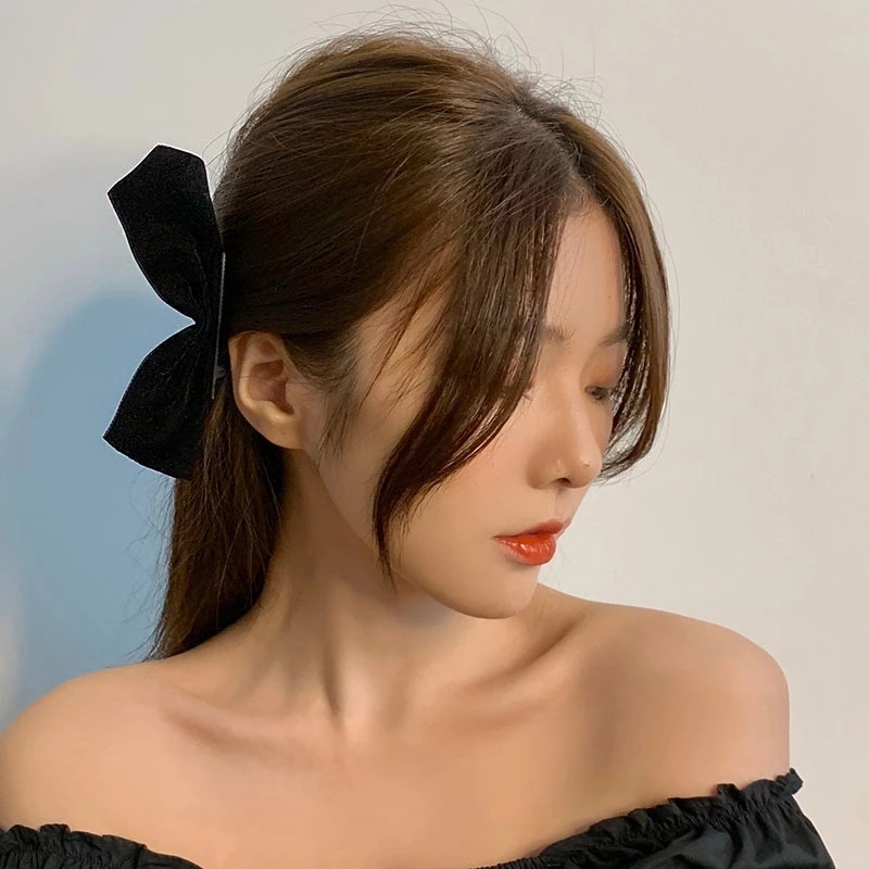 Cặp Kẹp Tóc Đính Nơ Nửa Mảnh Bằng Vải Satin Xinh Xắn Độc Đáo Thông Thường Phong Cách Hàn Quốc Cho Nữ