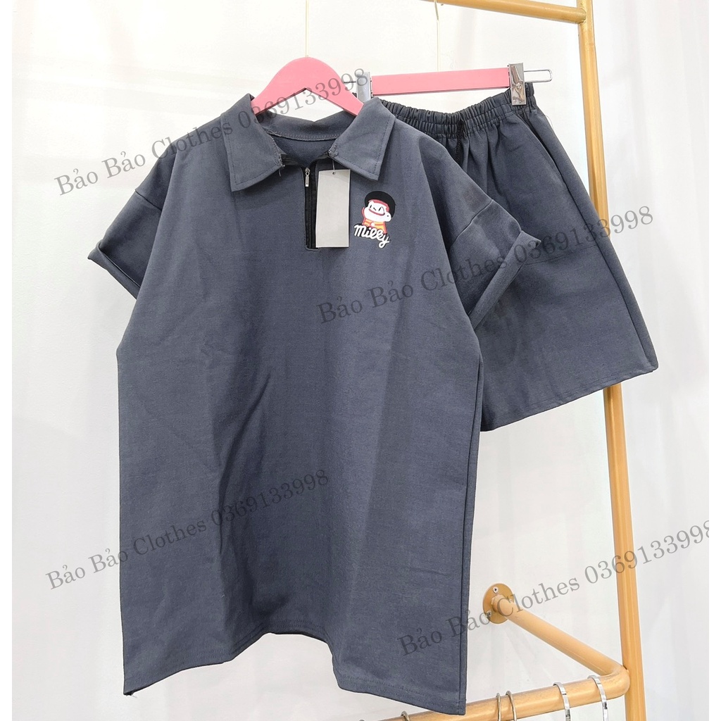 Bộ Đùi Nam Nữ Form Polo Khóa Cổ Cô Gái Hàn Quốc- Bộ Đùi Tay Lỡ  Dày Mịn Thoáng Mát Thiết Kế  Kiểu Dáng Năng Động