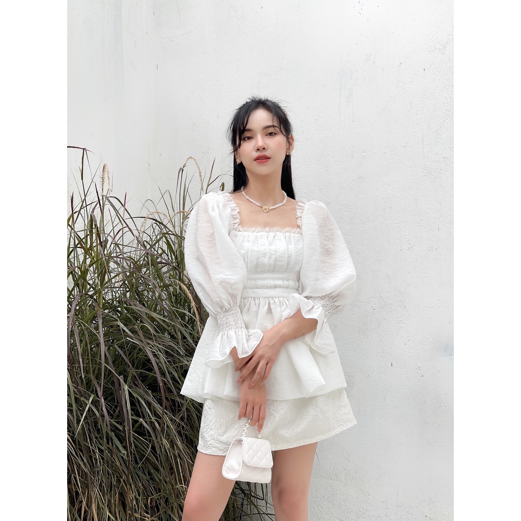 Muse blouse - Áo tơ xước tay bồng