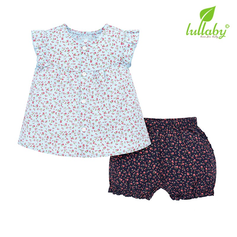 Đồ bộ xuân hè cộc tay Lullaby cho bé gái NHT01B Màu xanh [Thời trang trẻ em cao cấp - chính hãng Lullaby Store]