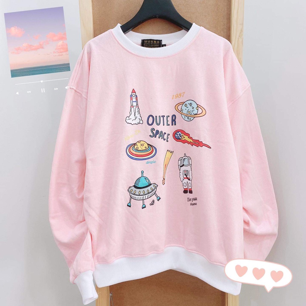 Áo Sweater Tay Dài OUTER SPACE Form Rộng Vải Nỉ Bông Ulzzang Unisex