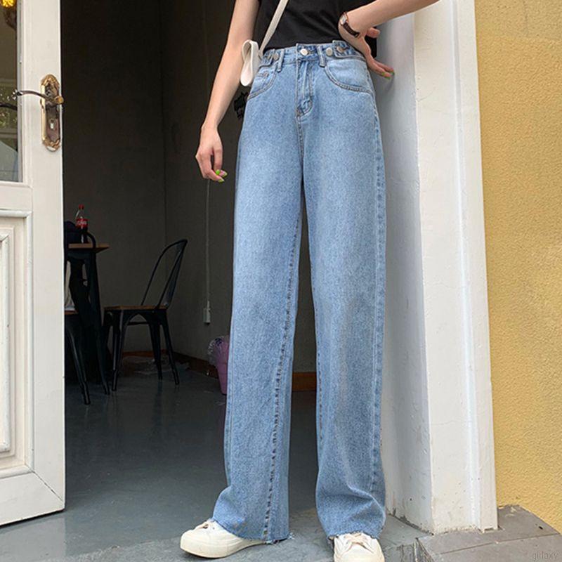 Quần Denim Lưng Cao Dáng Rộng Phong Cách Hàn Quốc Dành Cho Bạn Nữ